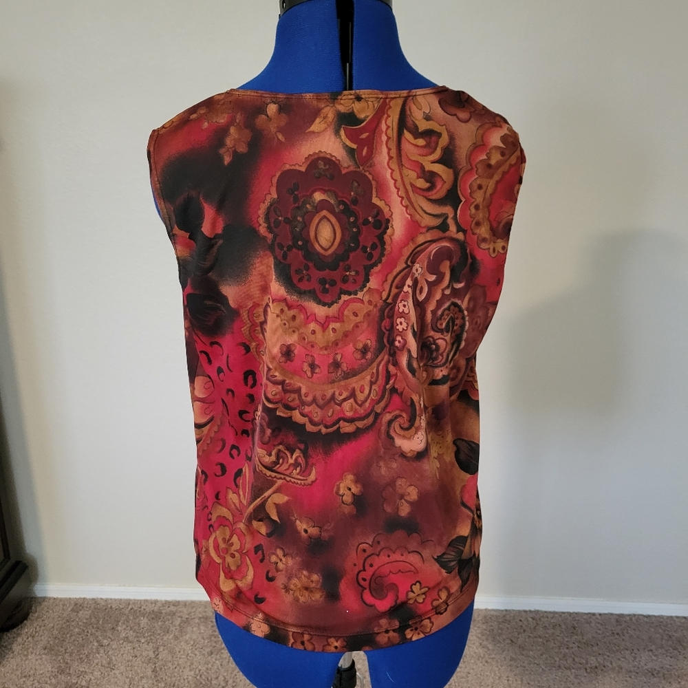 Chico's Travelers Size 2 Large (12/14) Sleeveless Red Floral Blouse - Picture 4 of 9